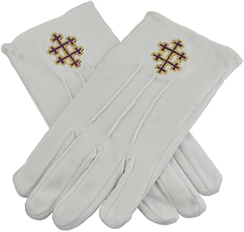 33rd Degree Patriarchal Cross Masonic Embroidered Cotton Gloves - [White]