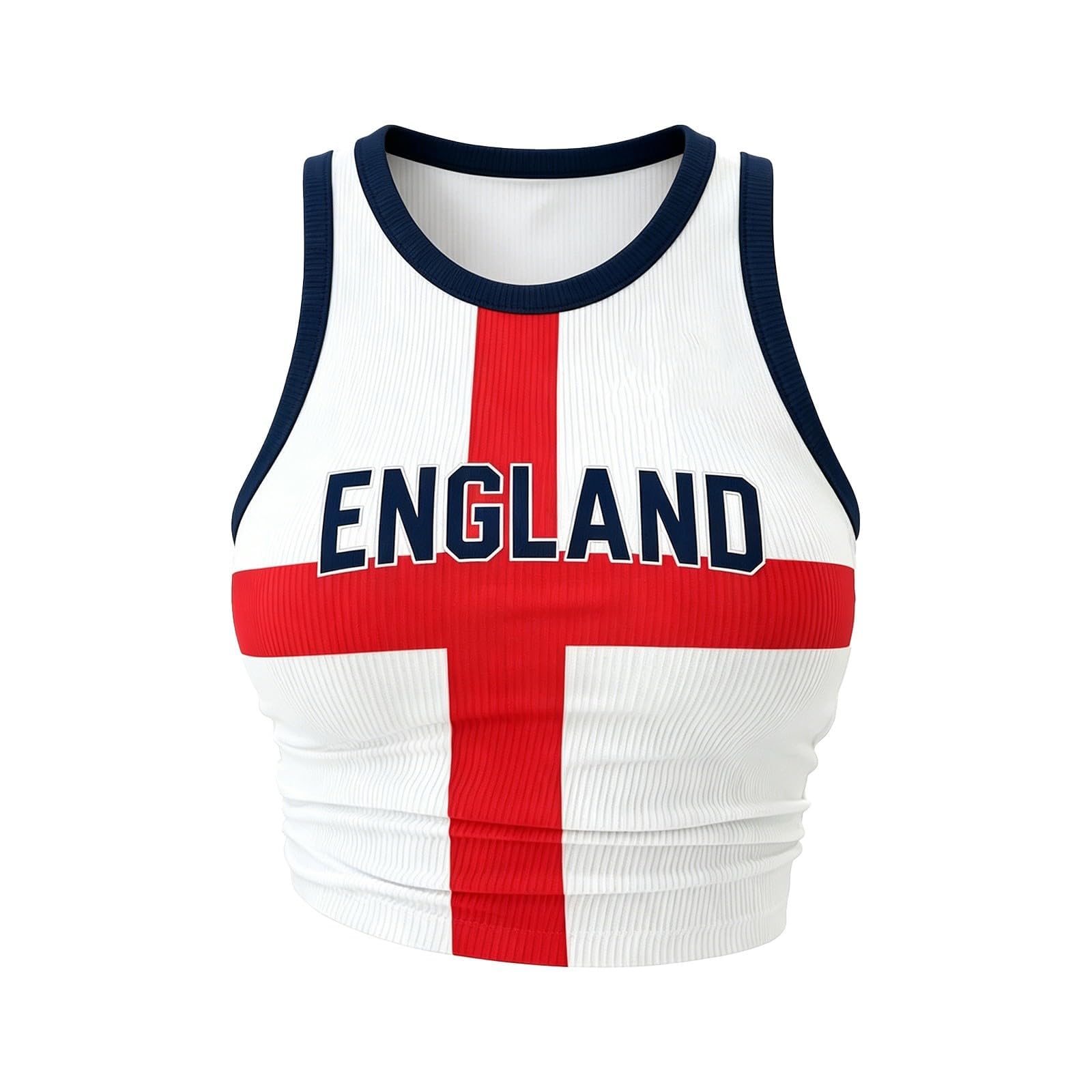 2026 England Football Shirt Ladies Crop Tops for Women Team Pattern Sleeveless Racerback Ribbed Vest Fashion Cami for Daily Wear Match Days Fan Parties Casual Outings S-XXL