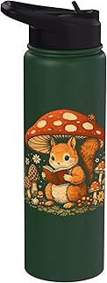 Whimsical Mushroom Squirrel Reading Under Toadstool Stainless Steel Insulated Water Bottle