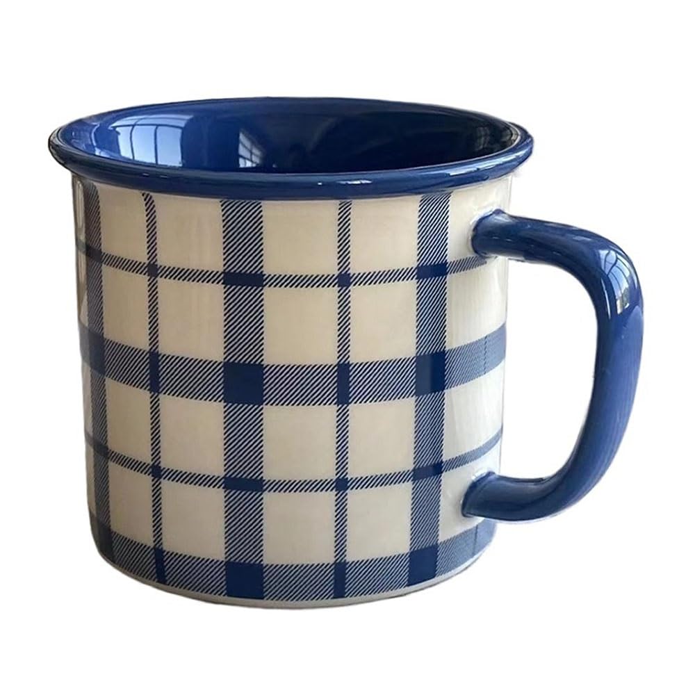 LIBANGRONG-888 Mugs Large - Capacity Vintage Checkered Ceramic Mug Home Drinking Cup Office Coffee Afternoon Tea Milk Tea Cup