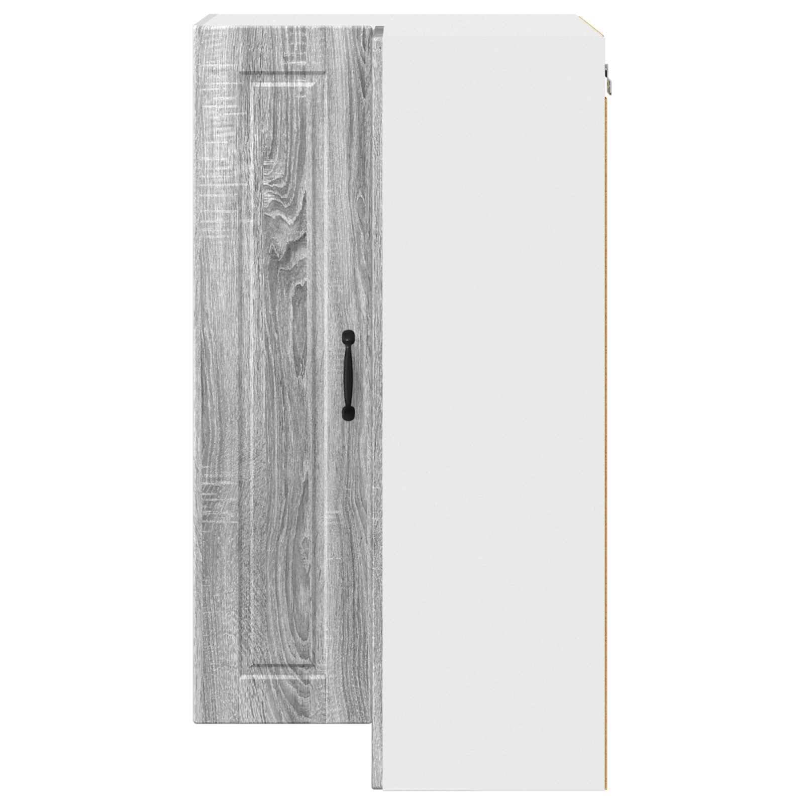 Armario esquinero de pared Porto Sonoma gris 57 x 57 x 100 cm armario de cocina de madera con 3 estantes y 2 puertas, montaje en pared, espacio de almacenamiento para armario de almacenamiento