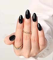 Vista 13 de morily 24 uñas postizas negras a presión, uñas postizas de aguja de longitud media, uñas postizas de almendra, uñas postizas largas acrílicas