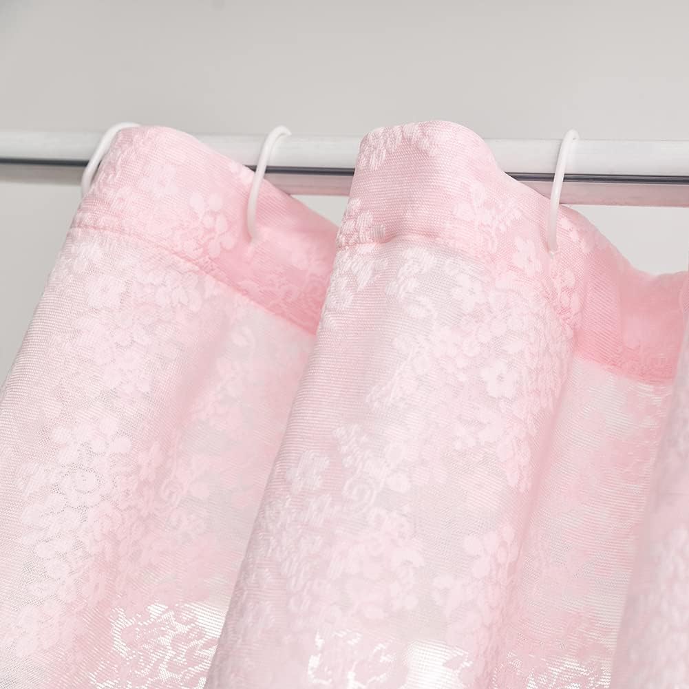 YJ YANJUN Long Girly Shower Curtains for Bathroom 72x84 Romantic Shabby Form Style Floral Lace Shower Curtain with Scalloped Edge Preppy Bath Curtain Fancy Pink 84 inches Long
