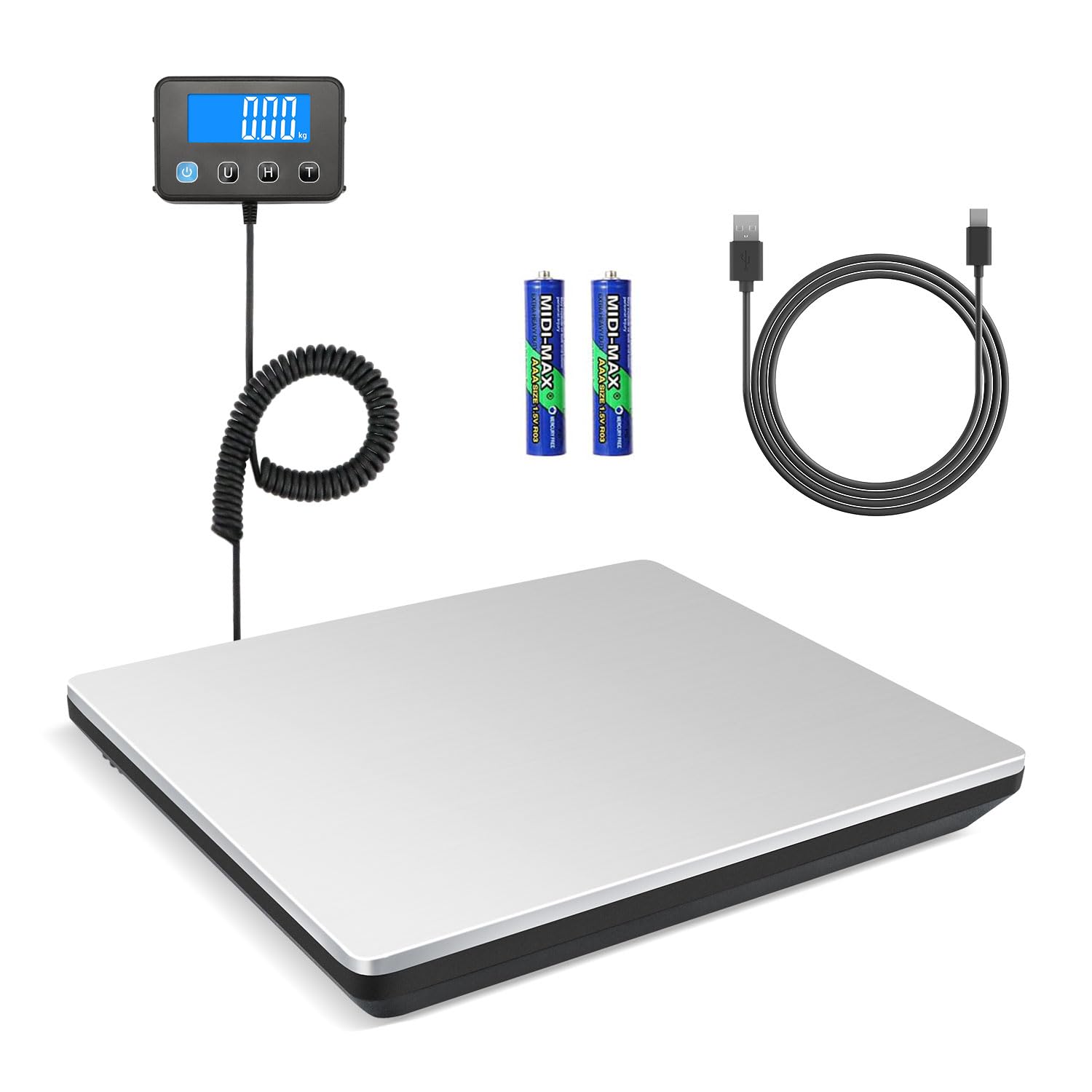 Anesty Digitale Paketwaage bis 200kg, Edelstahl Plattformwaage Briefwaagen mit LCD-Display, Hold/Tara Funktion, Batterien & USB Stromversorgung - Ideal für Pakete, Gepäck, Lager & Postämter