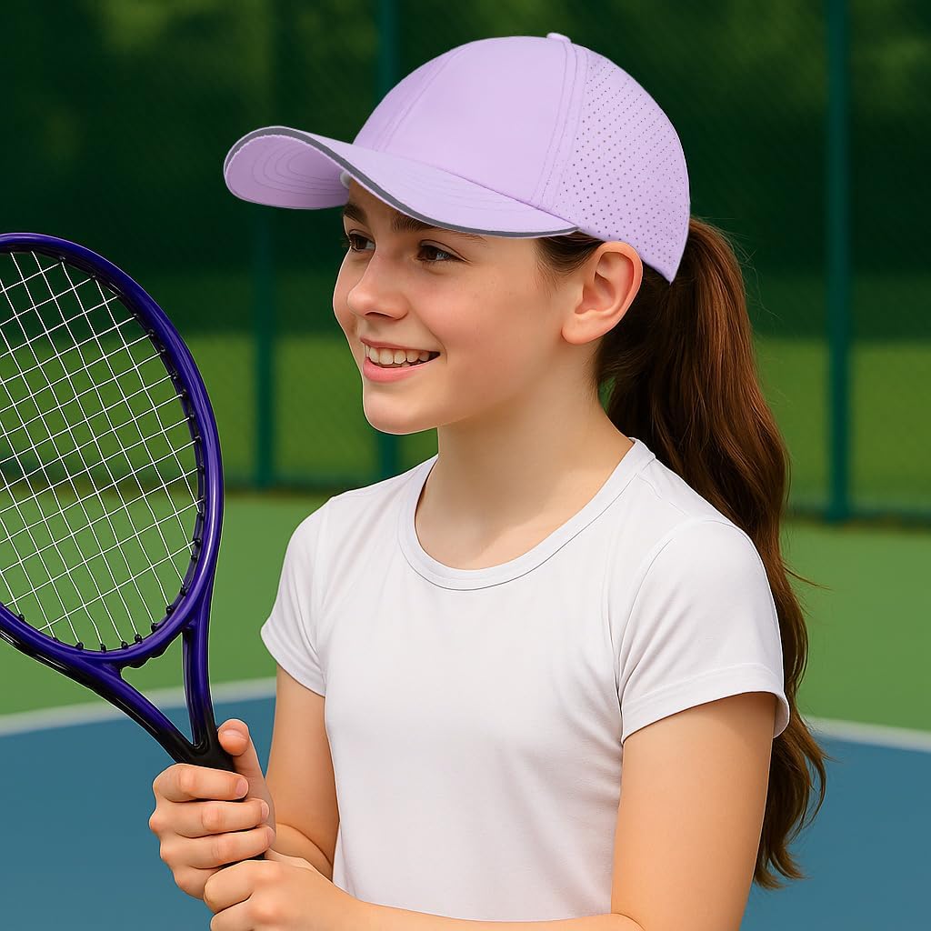 Ponytail Hat for Girls, Criss Cross Baseball Cap with Reflective Brim, Quick Dry Sports Hats for 7-12 Years - Image 7