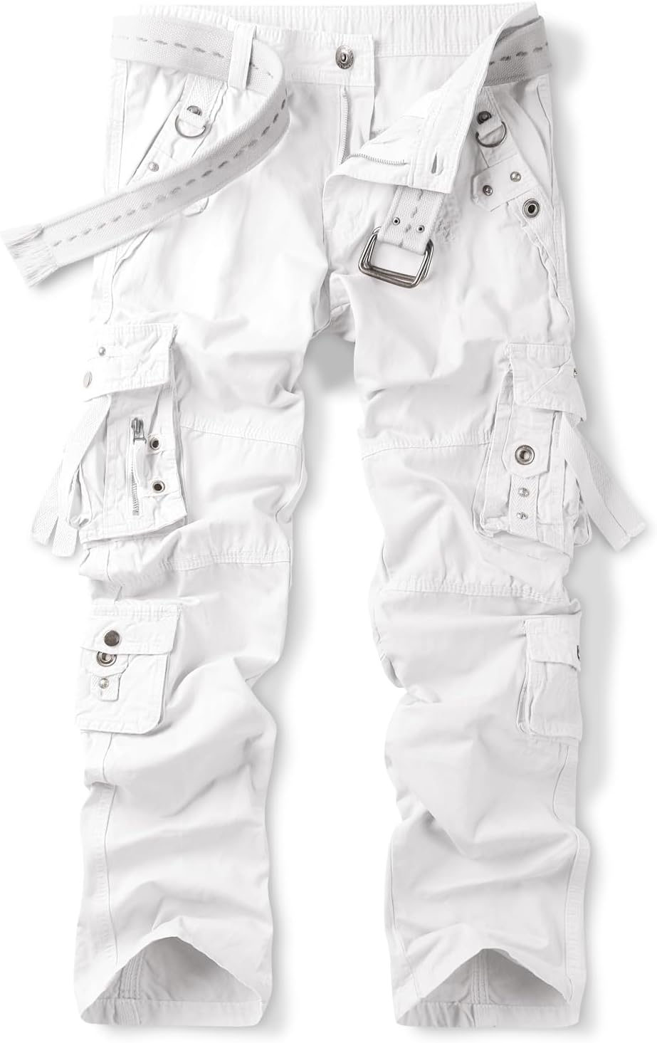 OCHENTA Men's Cotton Casual Baggy Cargo Work Travel Pants with Multi Pockets Relaxed Loose Fit (No Belt)