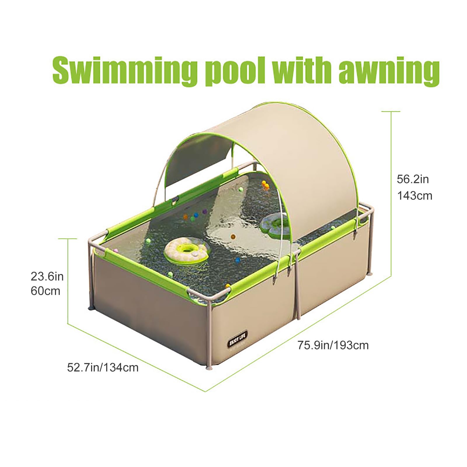 Piscina Fuori Terra Rettangolare con Tettuccio, Piscina Familiare | Grande Piscina da Giardino con Struttura Resistente e Parasole Estivo(74.8in/190cm)