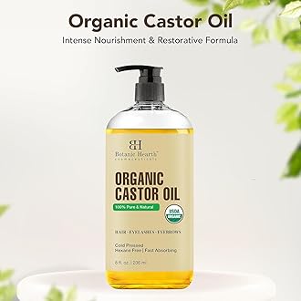 Botanic Hearth Castor Oil | USDA Certified Organic |100% Pure & Hexane Free | Cold Pressed | Growth for Eyelashes, Eyebrows, Hair | 8fl oz