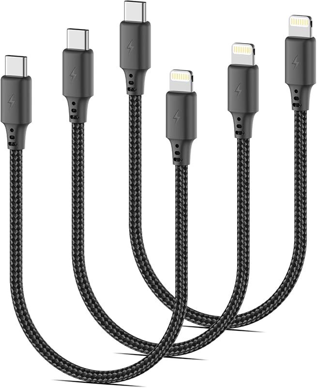 1FT USB C to Lightning Cable, 3Pack iPhone Charger Cord for iPhone 14/13/12 | 3A Fast Charging, MFI Certified, Nylon Braided,1 Foot Short Apple CarPlay Cord for iPhone 14 13 12 11 Pro Max XR XS 8 SE iPad