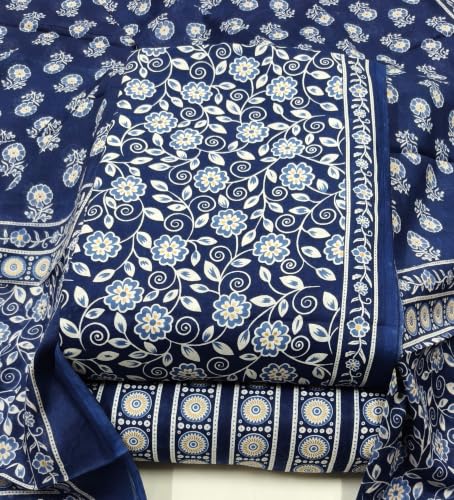 Image of DRAVINAM Trends Women's Premium Cambric Cotton Jaipuri Printed Unstitched Salwar Suit Dress Material with Mulmul Cotton Dupatta