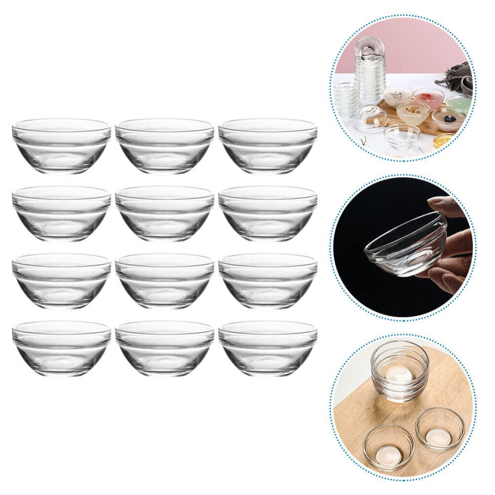 BESTonZON 12pcs Mini Glass Prep Pinch Bowls Small Glass Bowls Dessert Bowls Small Bowls for Prep Dips Nuts Candy