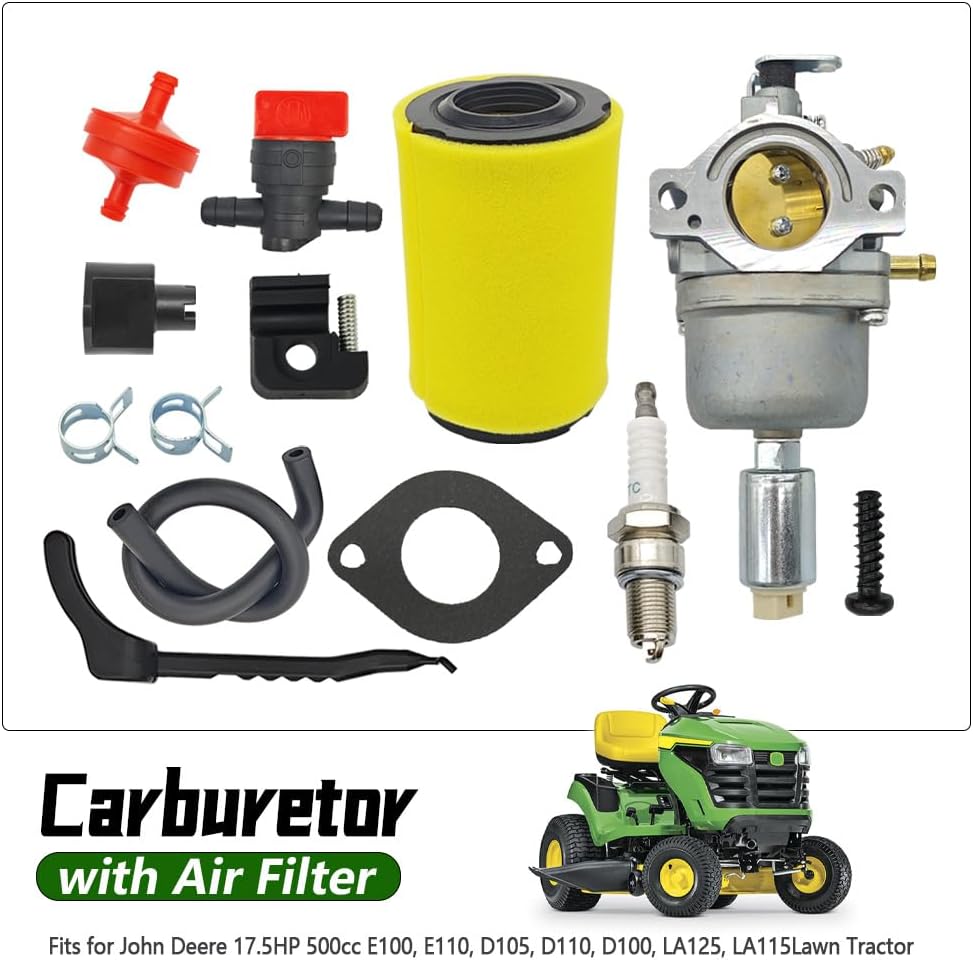 E100 Carburetor w/Air Filter Compatible with John Deere 500CC 17.5HP E100 E110 Lawn Tractor Carb Carburetor Kit