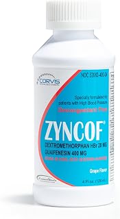 Generic Zyncof Cough & Cold, Cough suppressant and Expectorant, Decongestant-Free, HBP-Safe, Grape-Flavored, Sugar and Alcohol Free, Used by Hospitals and Healthcare Systems, 4 fl oz., Clear