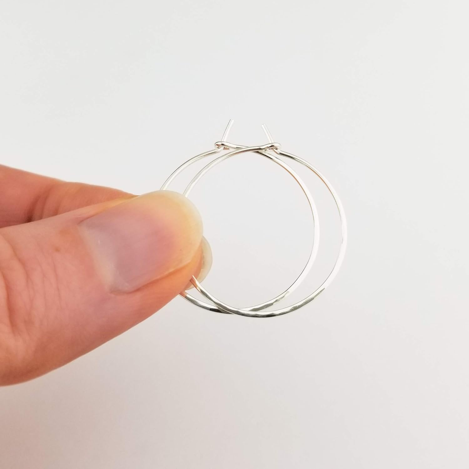 1 Inch Thin Sterling Silver Handmade Lightly Hammered Hoop Earrings 20 gauge (.8mm wire) - Image 3