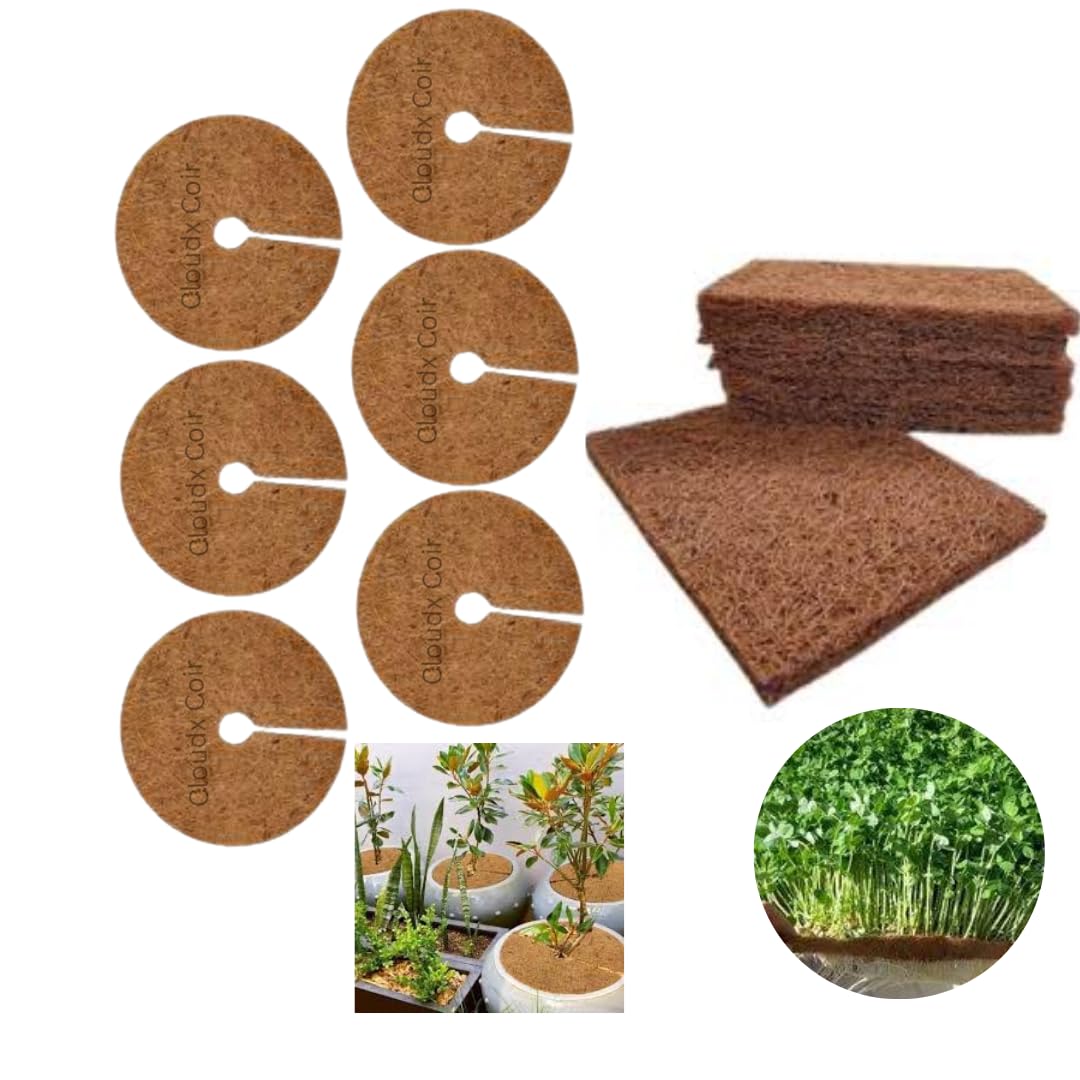 Cloudx Coir Coco Coir Mulch Mat (10inch - 6 Pieces) | Coco Coir Micro Green Sheet Grow Mat 10 * 20 (2 Sheet) -Combo| Coco Coir Fiber Mulch and Grow mat for Gardening (B0D5NFBFV2) Amazon Price History, Amazon Price Tracker