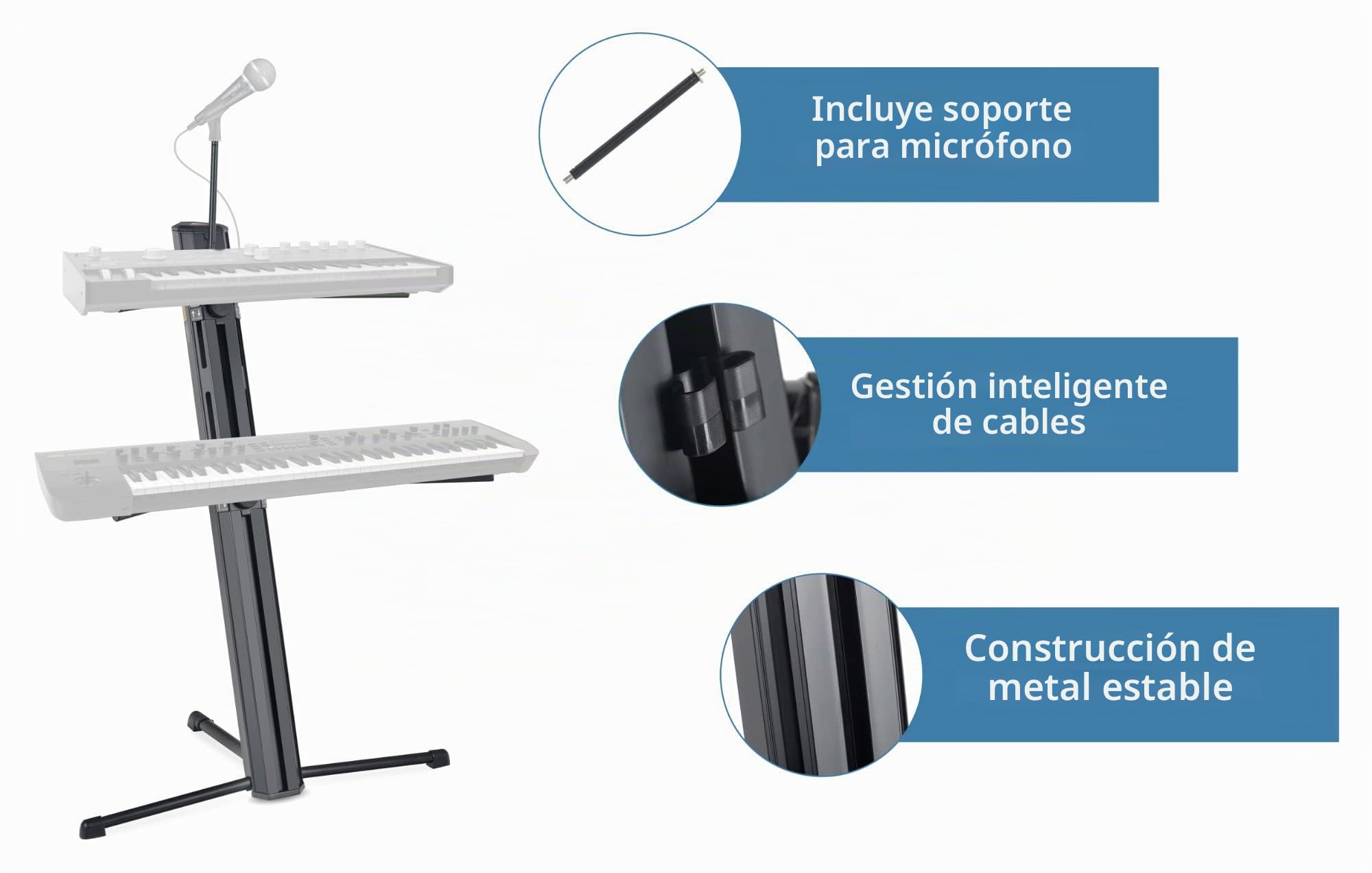 Classic Cantabile Soporte Para Teclado KS-150 Negro, 5 cm, Base: 88 x 51 cm | Soporte Doble Para Teclado, Construcción Estable Y Versátil, Ambos Niveles Con Altura Ajustable Sin Escalas, 5 cm, Peso: 6