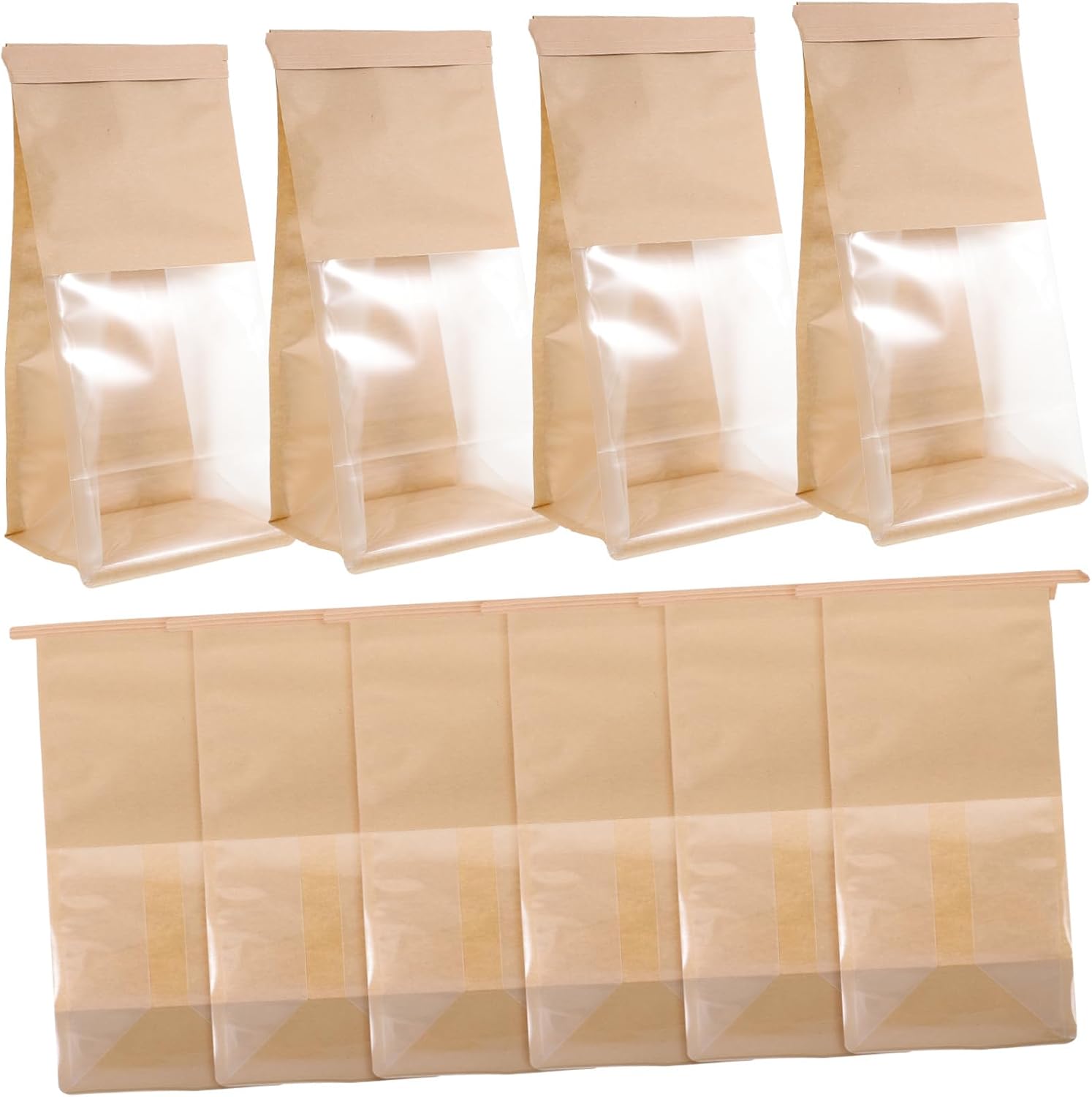 50pcs Paper Bakery Bags with Clear Window Large Bread Bags for Snacks Treats Take-out Orders for Bread Toast Biscuits Convenient Packaging