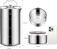 Vista 2 de GOLDEN KEY Lonchera apilable de acero inoxidable de 120 onzas para adultos, caja Bento de gran capacidad con contenedor de alimentos apilable de 4