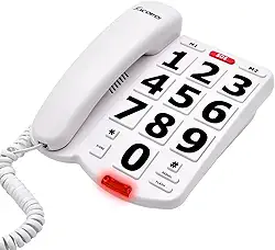 Telefones fixos para idosos, recursos de ajuste, discagem com um toque, telefone com botão grande para idosos, telefones com fio retrô com deficiência auditiva, com função viva-voz