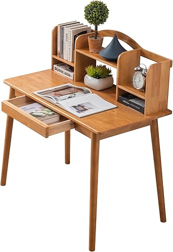 Escritorio de madera maciza con cajones, escritorio de computadora de madera para oficina en casa, escritorio de estudio de juegos para espacios