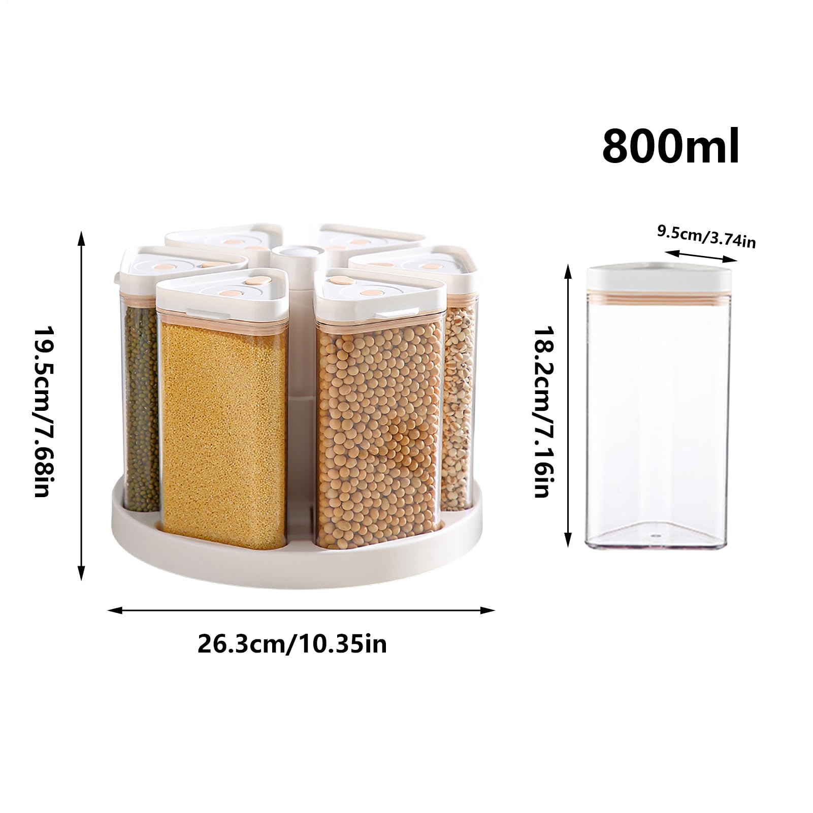 Dispenser girevole per alimenti, 6 cereali | Contenitore trasparente per riso per cucina, casa, ristorante, panetteria, bancone, snack, cereali, farina d'avena