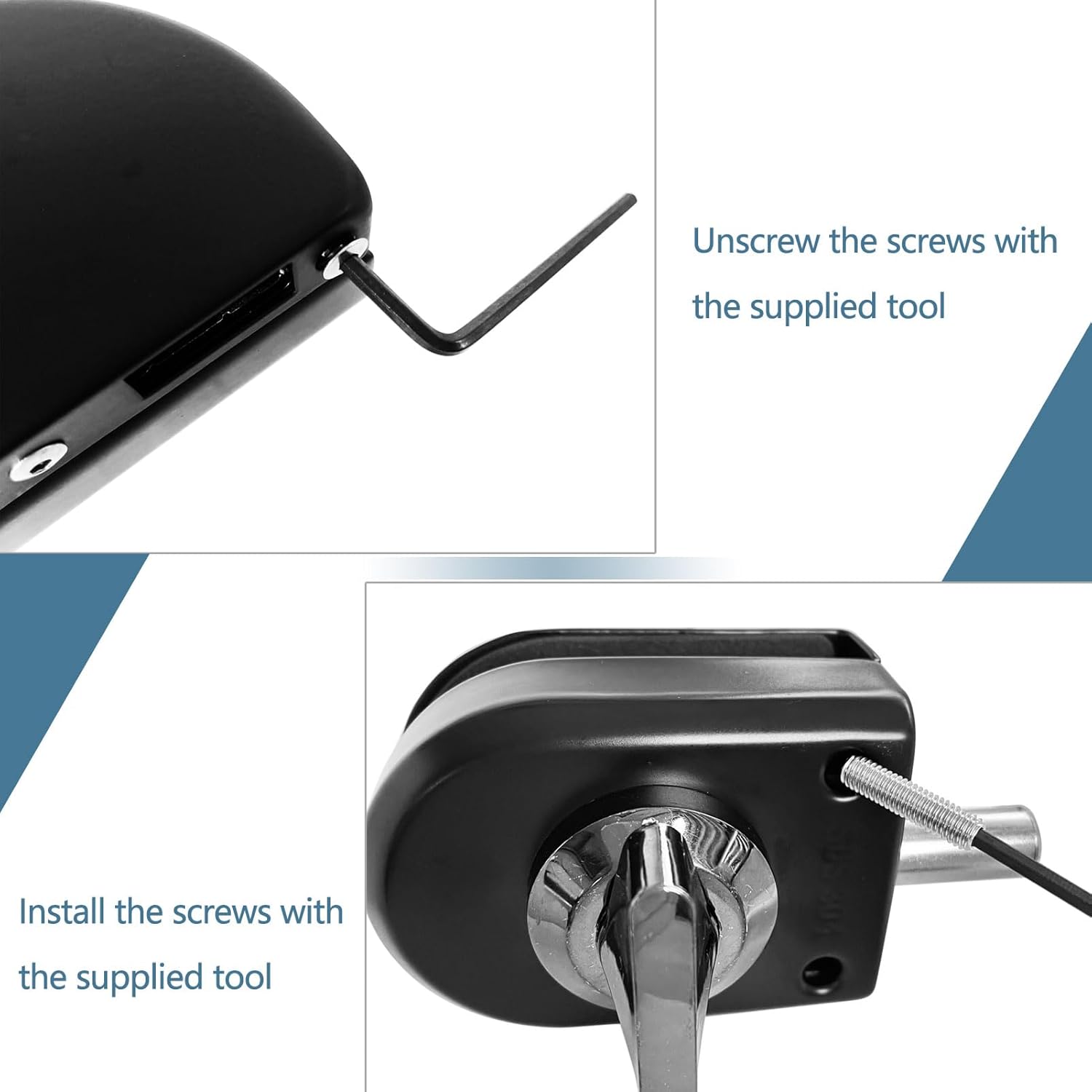 Generic Stainless Steel Glass Door Lock B105 Silver, Deadbolt, No Drill, Anti-Corrosion, Bathroom Toilet Shop Glass Doors, Front Door, Patio Door Model B105 Silver