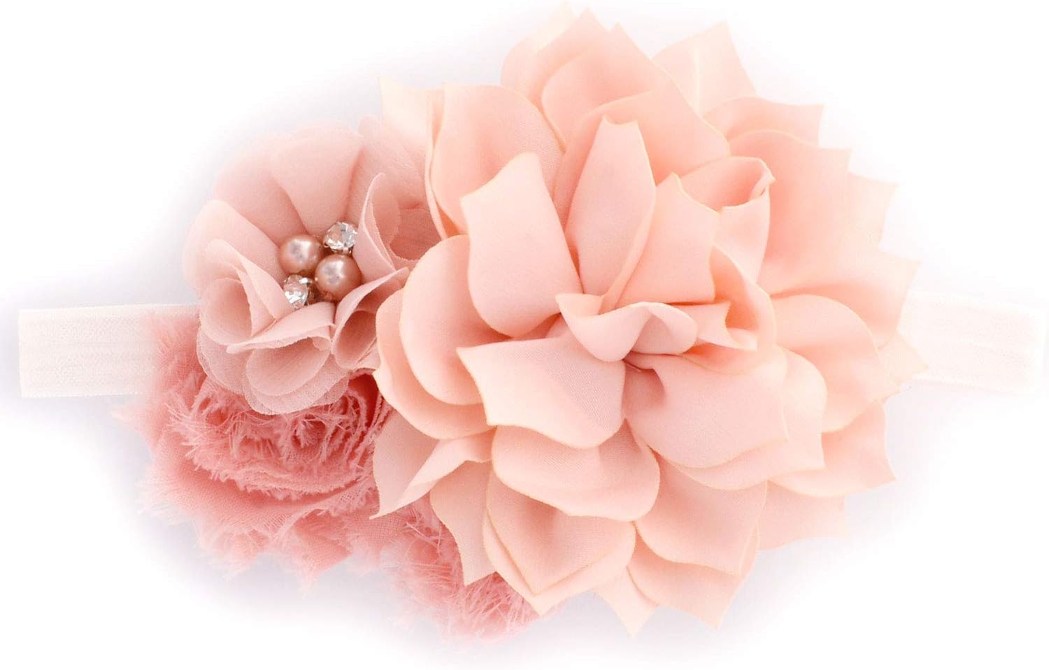 My Lello Baby Headband Shabby Fabric Flower Cluster Stretchy Elastic Pink Blush