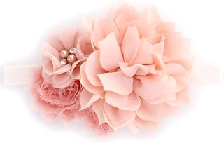 Baby Headband Shabby Fabric Flower Cluster Stretchy Elastic Pink Blush