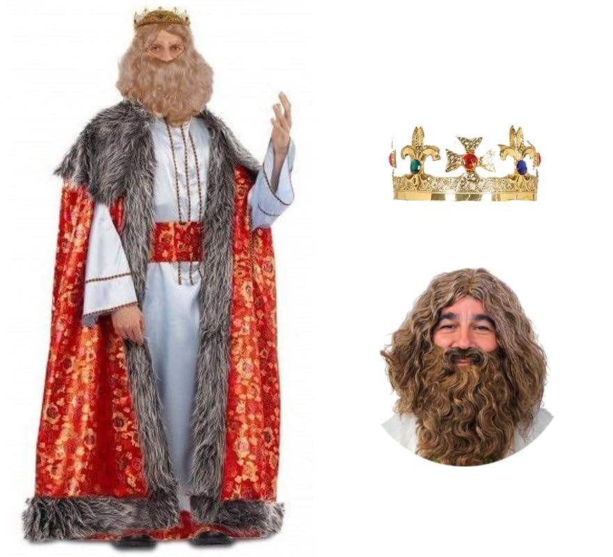 ZZ DISFRAZZES | Disfraz Rey Mago Hombre, Kit Disfraz Rey Mago Gaspar Adulto Navidad - Disfraz Rey Mago con accesorios para Navidad
