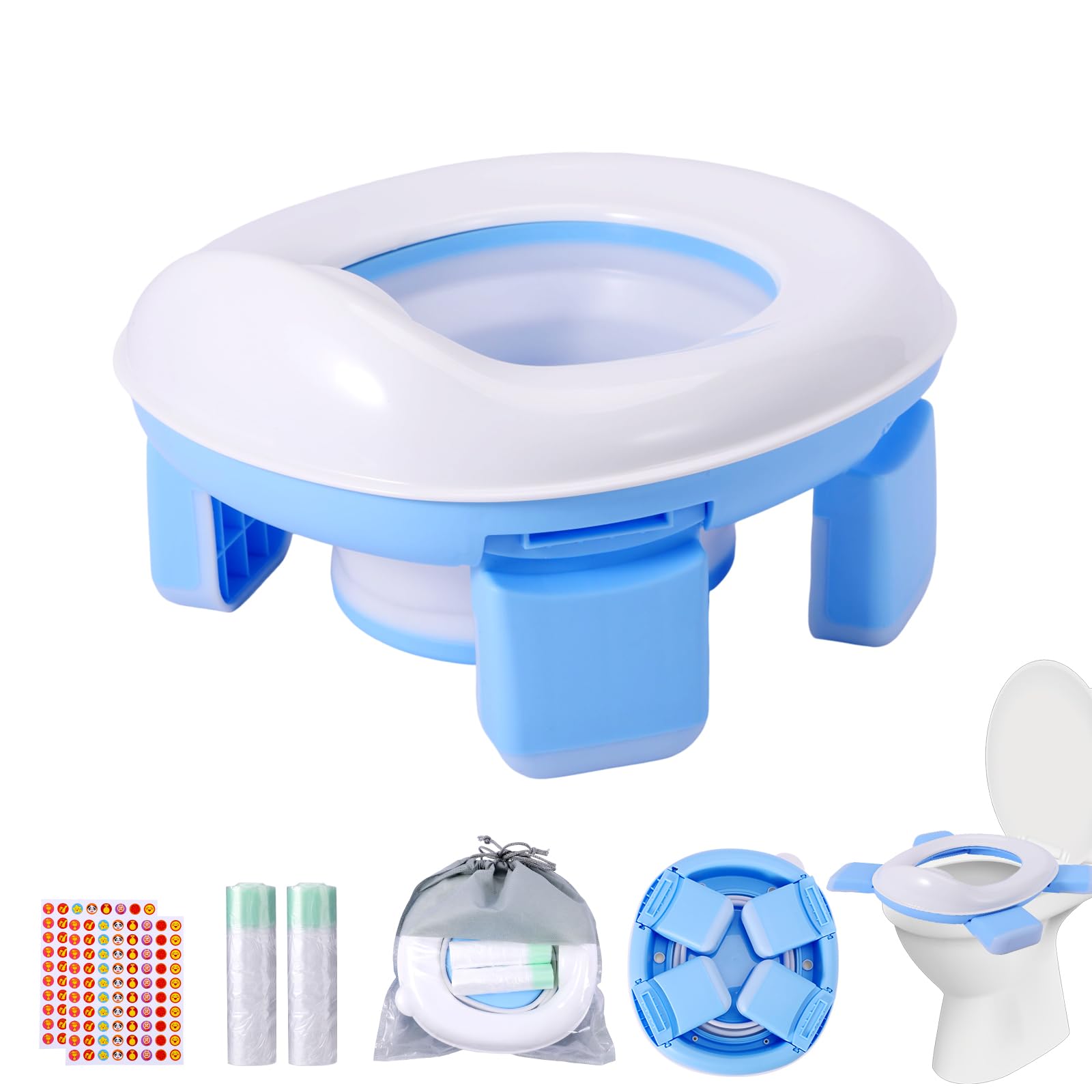 Orinal Portátil Infantil 3 en 1, Asiento Inodoro Plegable para Niños y Bebés, WC Seguro y Fácil de Limpiar, Bolsas Desechables Incluidas, Ideal para Viajes, Casa - 2
