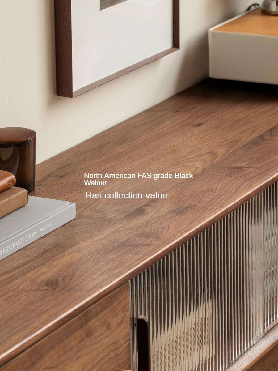 GVAwood Black Walnut, Sandalwood Modern Minimalist TV Cabinet. 70.9x15.4x19.7 inch / 180x39.2x50 сm/Rich Dark Walnut Color/Black Walnut TV Cabinet Surface Ultra White Glass