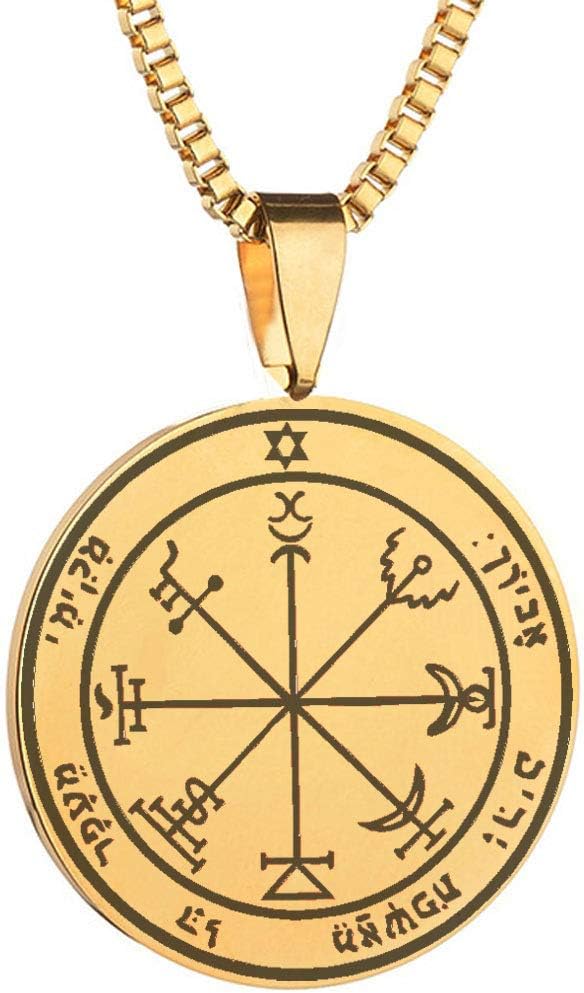 Detailed Engraved Seventh Pentacle of Jupiter for Wealth Stainless Steel Polished Talisman Pendant Necklace