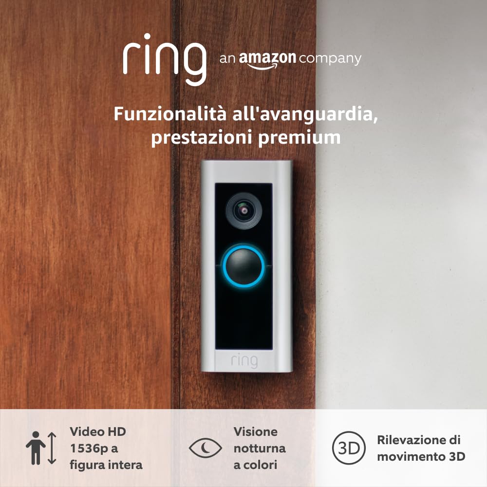 Ring Videocitofono Pro cablato (in precedenza Video Doorbell Pro 2) | Videocamera con citofono, video in HD a 1536p, video a figura intera, vista dall'alto e wifi | Ring Home: 30 gg. prova gratuita