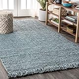 JONATHAN Y Handwoven Jute Fringe Light Blue/Gray Indoor Area Rug, 5x8, Pata, Bohemian, Rustic, Cottage, Easy-Cleaning for Living Room, Bedroom, Kitchen, Non-Shedding (NRF103B-5)