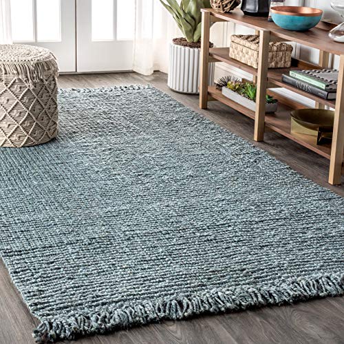 JONATHAN Y Handwoven Jute Fringe Light Blue/Gray Indoor Area Rug, 5x8, Pata, Bohemian, Rustic, Cottage, Easy-Cleaning for Living Room, Bedroom, Kitchen, Non-Shedding (NRF103B-5) by JONATHAN Y - Used condition - US$142.75