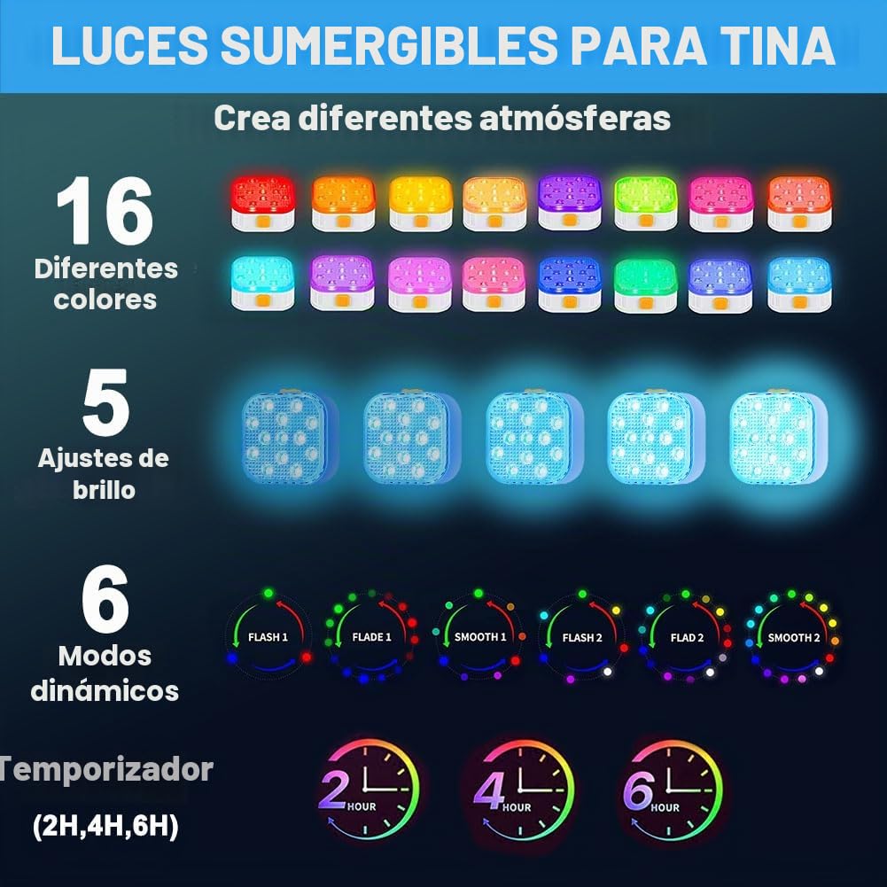 Vicloon Luces LED Sumergibles Recargables, 2PCS Luces LED Piscina Desmontable con Mando, Impermeable IP68, RGB Cambiante Bajo el agua Luz para Fiesta Florero de Navidad Tina de