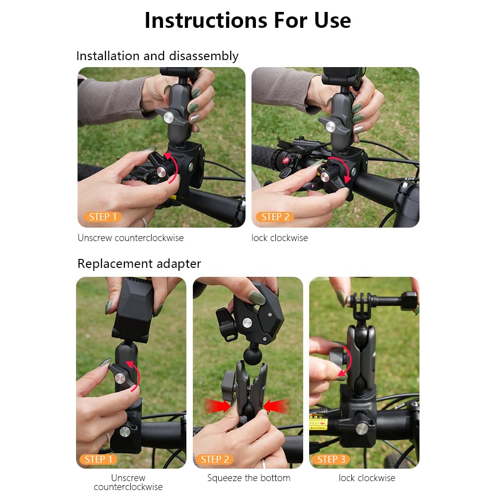 Uchwyt zaciskowy do roweru motocyklowego (2-pak) do Insta360 X5 X4, uchwyt na drążek do selfie do GoPro DJI Osmo Action Pocket 3 Osmo 360 Nano, kierownica rowerowa, szyna siodełka, przedłużenie rury