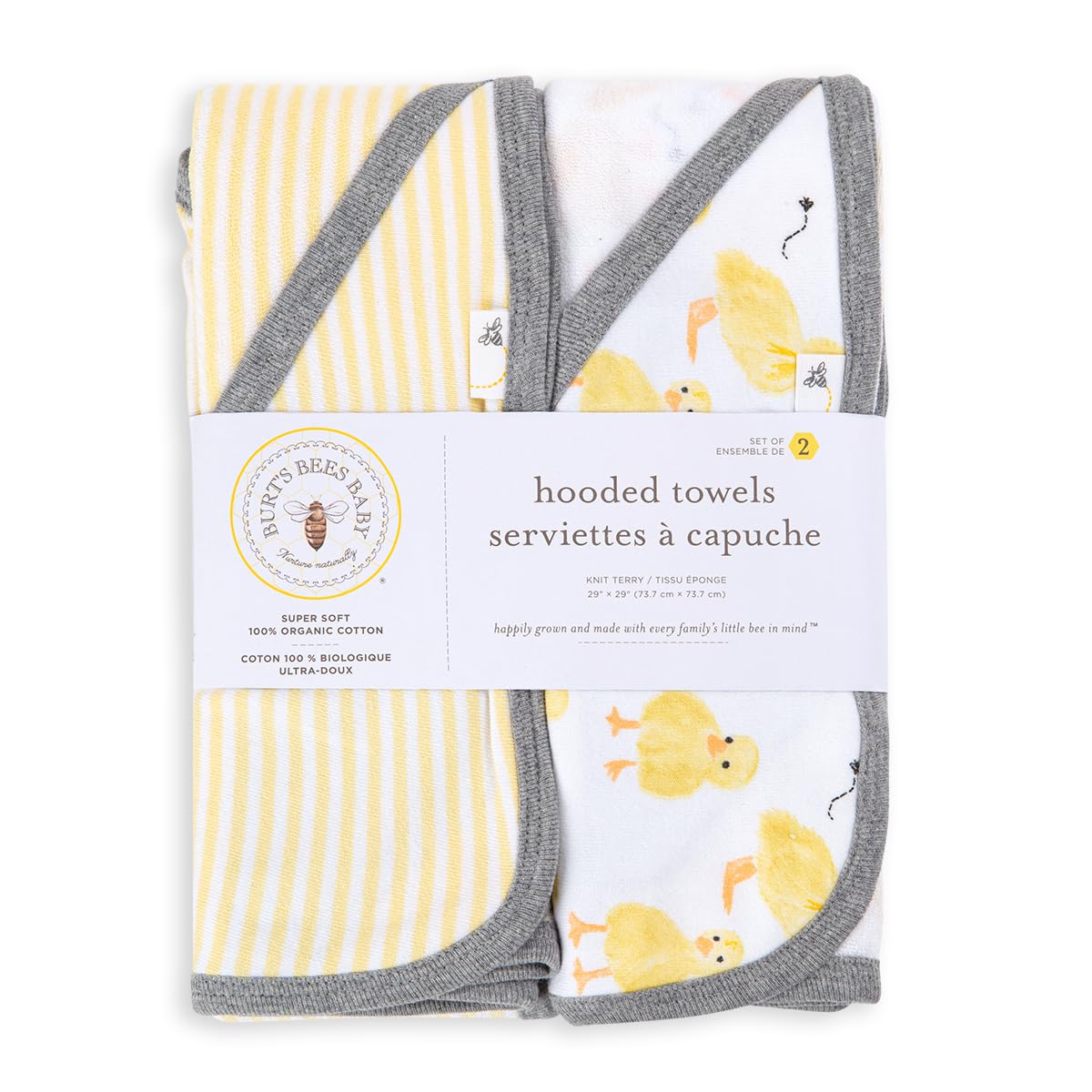 Burt's Bees Baby - Toallas con Capucha, Tejido de Rizo de Punto Absorbente, una Sola Capa súper Suave, 100% algodón orgánico (Little Ducks, Paquete de 2)