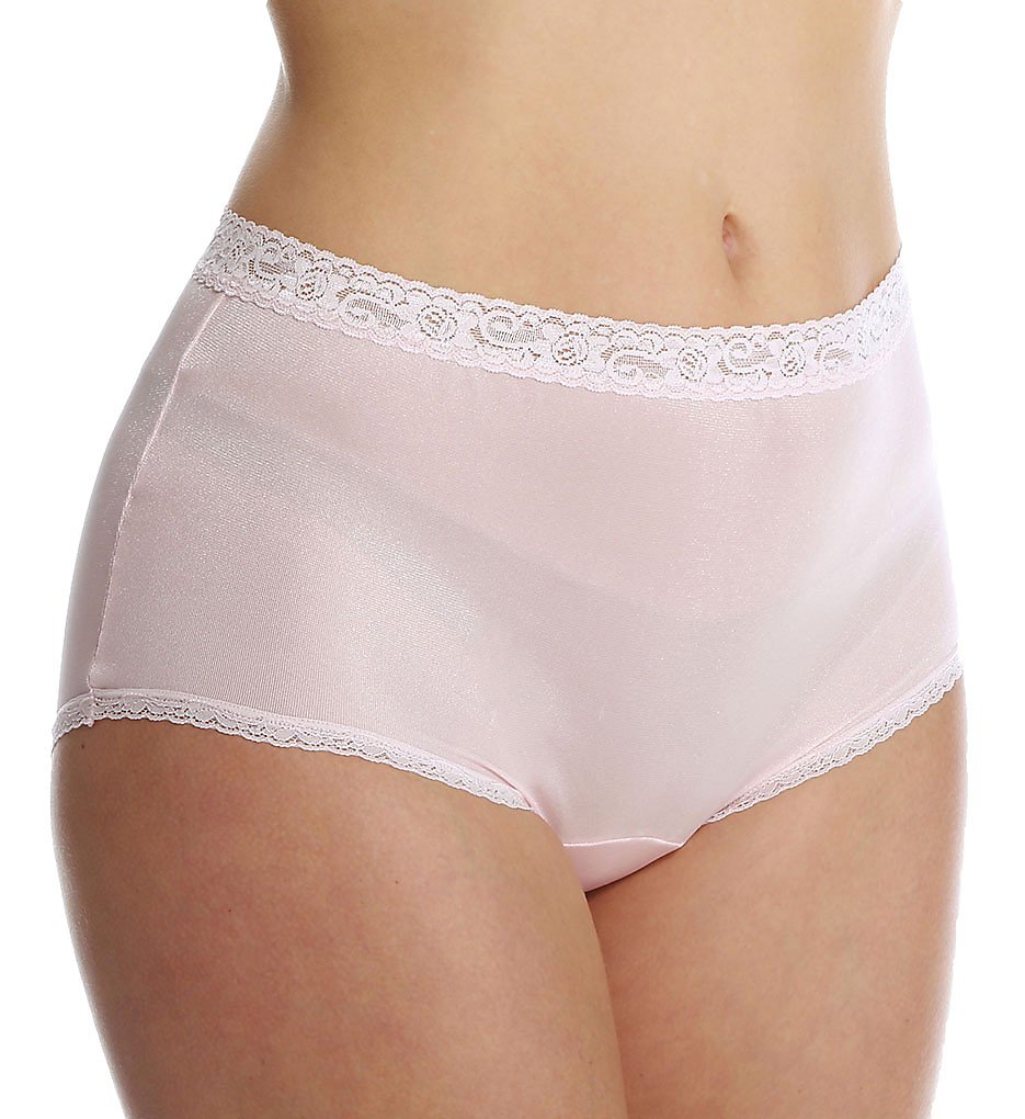 Cuddl DudsLorraine Nylon Full Brief with Lace Trim Panty (LR102) 11/Petal Pink