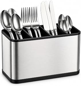 Escorredor de Talheres Inox com Drenagem Porta Talheres de Pia Organizador de Utensílios de Cozinha 4 Divisóri