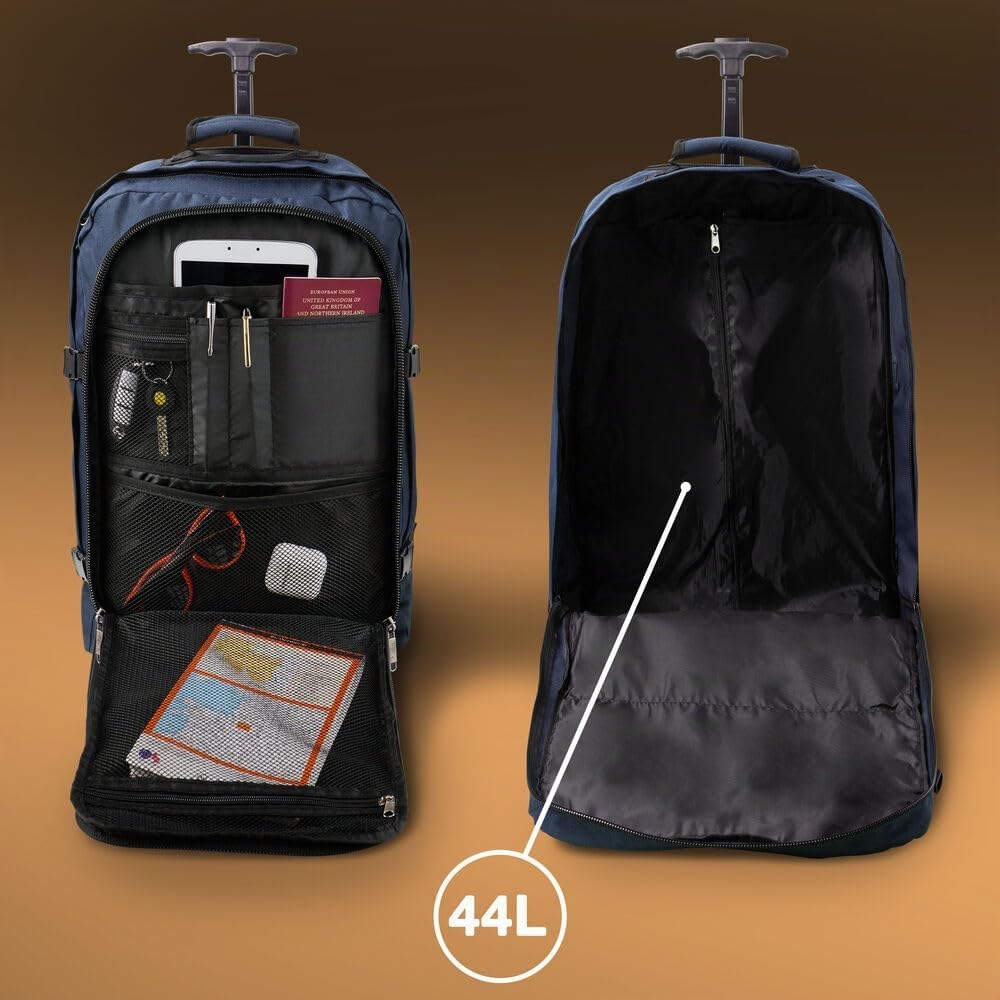 Cabin Max Metz 55x40x20 cm Hybrid Reiserucksack mit Rollen 44L Handgepäck Trolley Rucksack 2-in-1 Kabinengepäck Flugzeug Boardgepäck Koffer Alternative Recyceltes Polyester