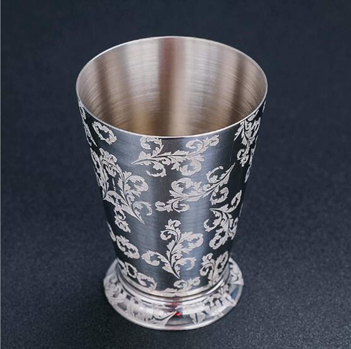 Julep Cup Edelstahl 400 ml – Vintage Silber Minze Julep Cocktail Becher mit Blumendruck Cocktail Tasse Metall Cup (S)