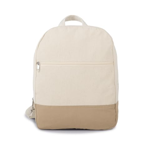 Ange Kristaa - Sac à dos en toile de coton avec fond contrasté, style intemporel, avec poche devant, fermeture à zip et bandoulières dos ajustables (Naturel/Beige foncé)