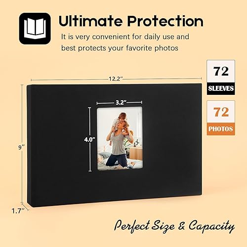 Miniatura 4 de Aevdor Álbum de fotos de 72 bolsillos de 8 x 10 pulgadas con capacidad para 72 fotos horizontales, álbum de fotos de 8 x 10 pulgadas, cubierta de