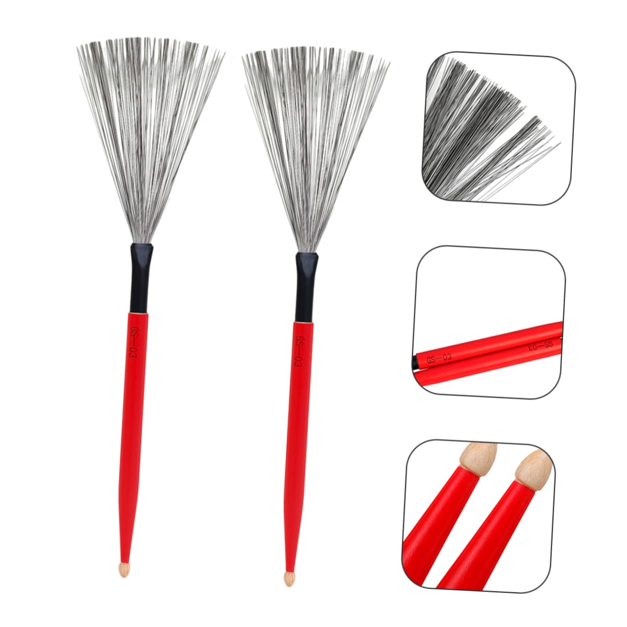 Abaodam 3 Pares Cepillo de tambor de doble cabeza Cepillo duradero para baquetas suministros de instrumentos cajas de percusion instrumentos percusion práctico cepillo de tambor arce rojo