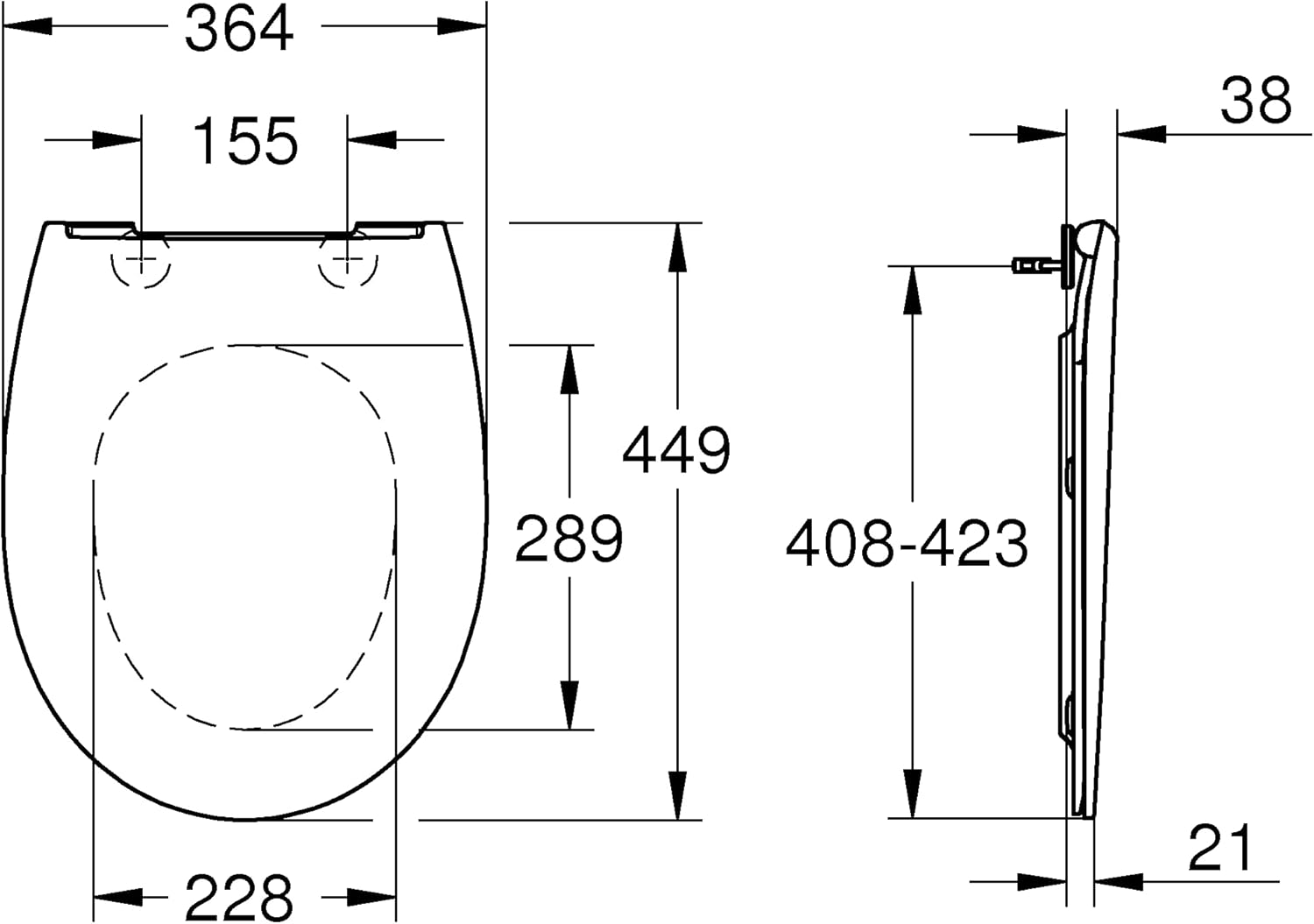 GROHE BAU Ceramic Wc Seat with Lid, Incl Fixation Set Extra Slim Design, Soft Close and Quick Release Feature 39923000