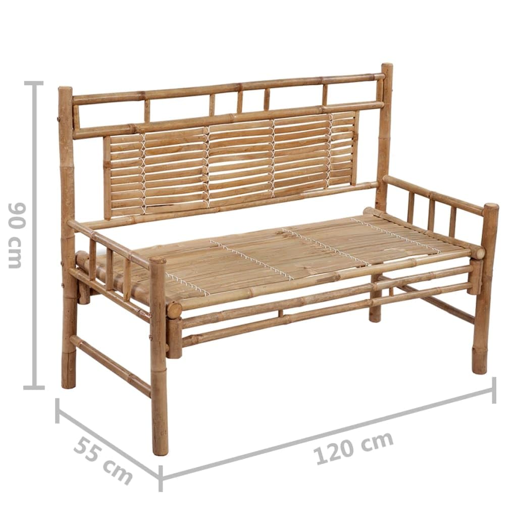 Ławka ogrodowa bambusowa z nakładką, 120 cm, odporna na warunki atmosferyczne, ławka do siedzenia z oparciem, na taras, balkon i do użytku na zewnątrz, wytrzymała drewniana ławka do ogrodu i