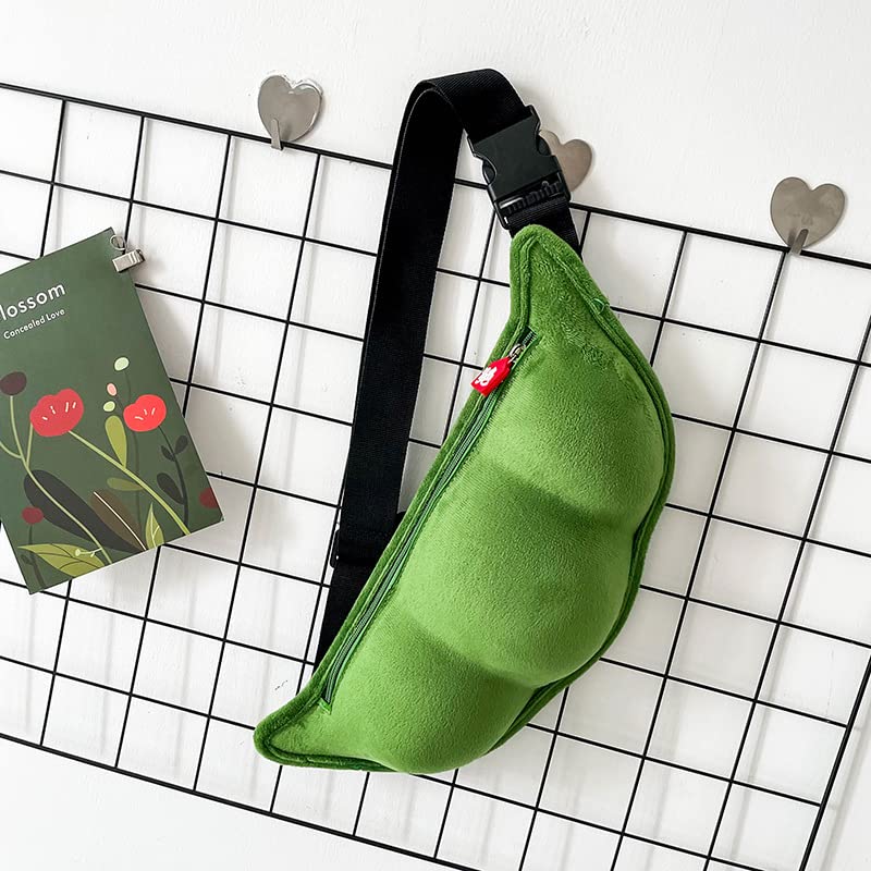 Cute Green Soybeans Shaped Crossbody Bag, Novelty Bag - Cute Pea Shaped Funny Pack Plush Chest Purse for Women4