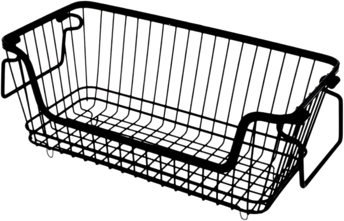 GALPADA Strong Iron Wire Basket Organizer for Vegetables and Magazines, Simple and Elegant Black Metal Storage Basket, Convenient for Indoor Decoration and Home Desktop Ornament