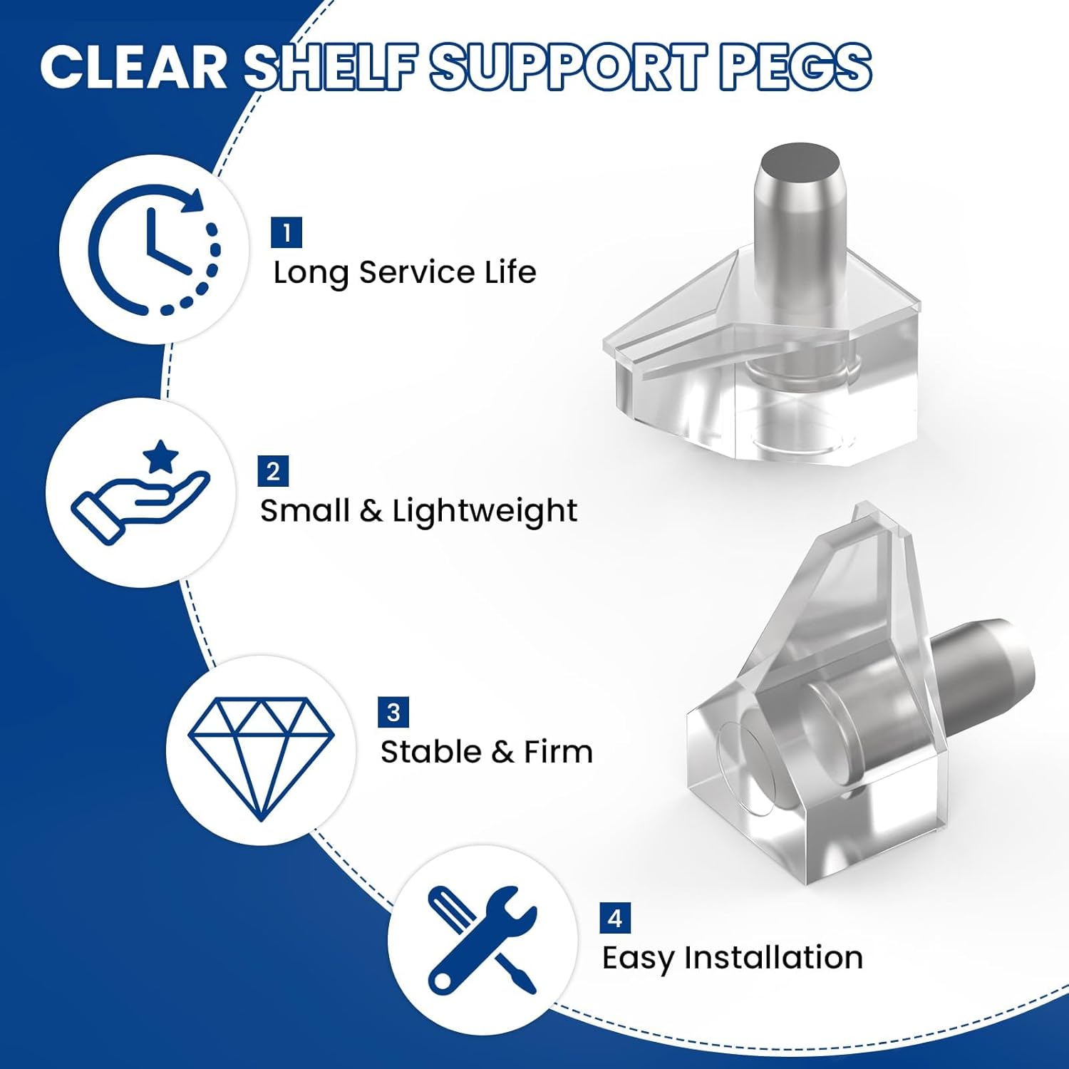 60Pcs Clear Shelf Support Pegs, 5mm Cabinet Clear Plastic Shelf Support Pins, 3/16" Shelf Holder Locking Pins for Cabinets Bookcase Shelves Cupboard